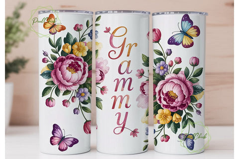 Grammy Floral Butterfly 20oz Tumbler Sublimation PixelChick 