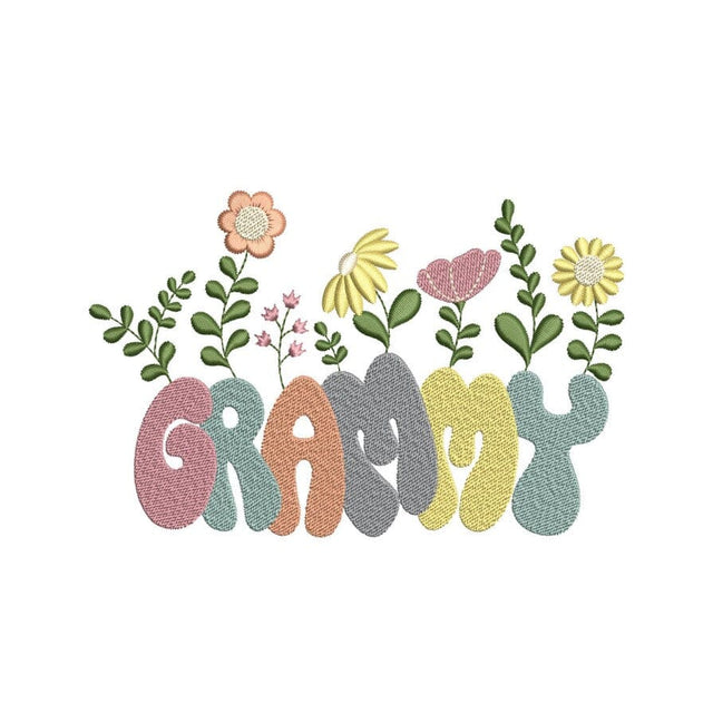 Grammy Flower Embroidery Design, Retro Mothers Day Embroidery File, 3 sizes, Instant Download Embroidery/Applique DESIGNS Nino Nadaraia 