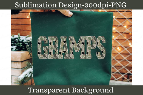 Gramps Camo Varsity Letters PNG, Camouflage Sublimation Design, Outdoorsman Digital Download Sublimation Keepsake Treasures Designs LLC. 