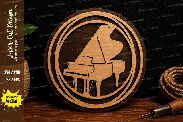 Grand Piano Circle Ornament Laser Cut SVG File SVG Regulrcrative 