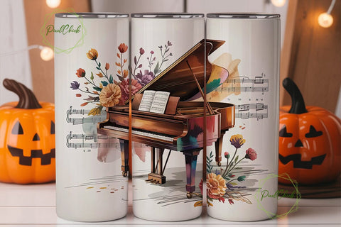 Grand Piano & Flowers Tumbler Wrap Sublimation PixelChick 