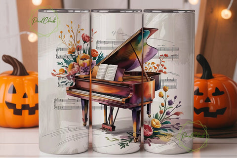 Grand Piano & Flowers Tumbler Wrap Sublimation PixelChick 