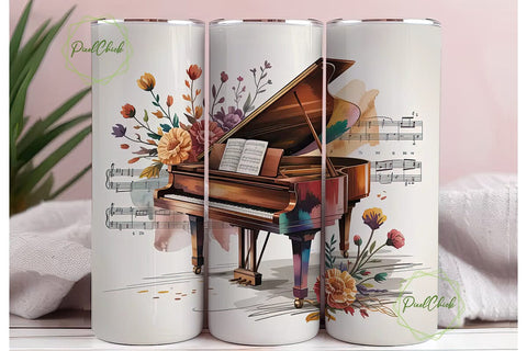 Grand Piano & Flowers Tumbler Wrap Sublimation PixelChick 