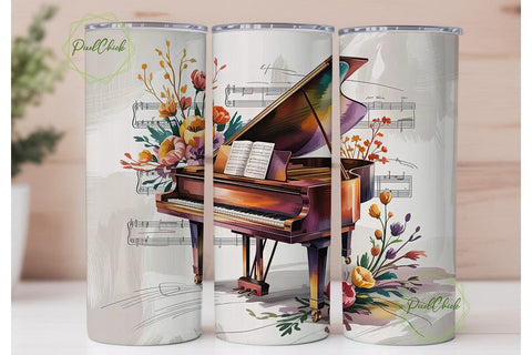 Grand Piano & Flowers Tumbler Wrap Sublimation PixelChick 