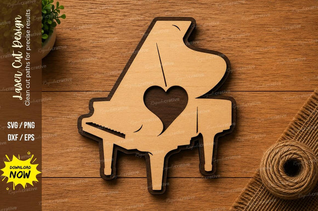 Grand Piano Heart SVG | Romantic Music Laser Cut Design | Wooden Glowforge CNC DXF PNG EPS SVG Regulrcrative 