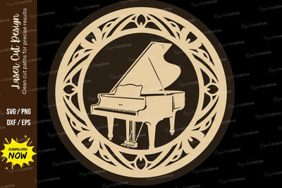 Grand Piano Round Frame Laser Cut SVG File SVG Regulrcrative 