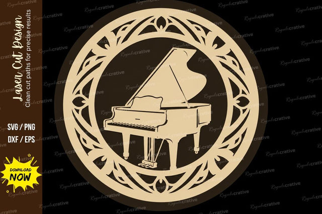 Grand Piano Round Frame Laser Cut SVG File SVG Regulrcrative 
