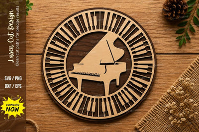 Grand Piano Round Frame SVG | Musical Keyboard Laser Cut Design | Glowforge CNC DXF PNG EPS SVG Regulrcrative 