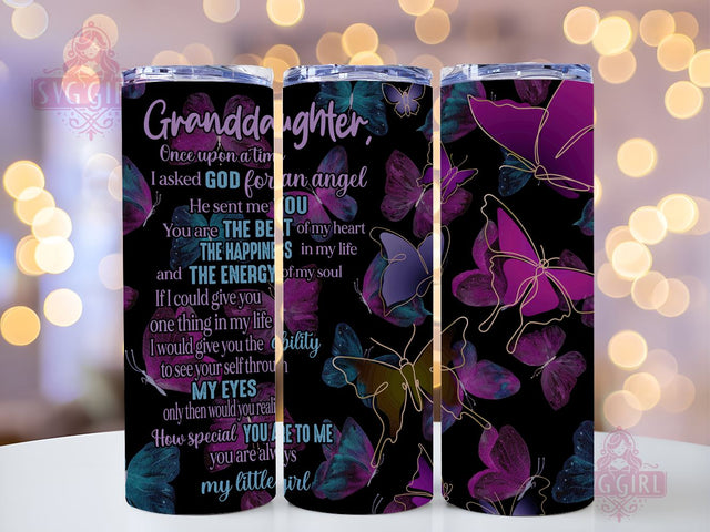 Granddaughter With Butterflies 20oz Tumbler Wrap Sublimation Design, Straight Tapered Tumbler Wrap, Purple Teal Butterfly Tumbler Png, Instant Digital Download Sublimation SvggirlplusArt 