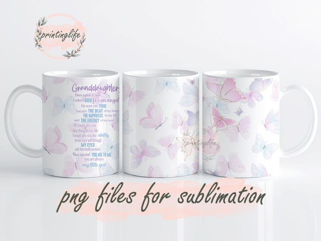 Granddaughter with Butterflies, Purple Teal Butterfly Mug Wrap Design, Instant Digital Design Download Mug Wrap Design, Mug Design PNG Sublimation PrintingLife 