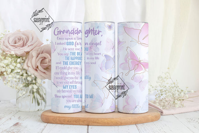 Granddaughter with Butterflies, Purple Teal Butterfly, Skinny Tumblers, 20 oz Tumbler, Instant Download, PNG Sublimation sassyprint 