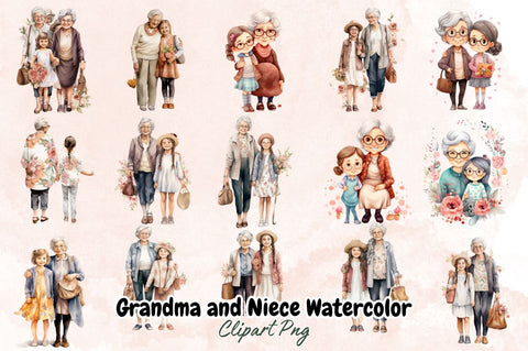 Grandma and Niece Watercolor Clipart Bundle Sublimation Designangry 