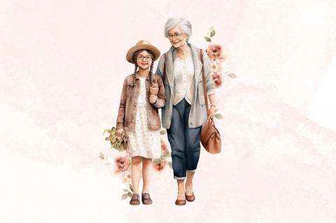 Grandma and Niece Watercolor Clipart Bundle Sublimation Designangry 