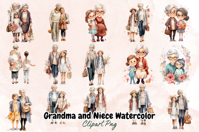 Grandma and Niece Watercolor Clipart Bundle Sublimation Designangry 
