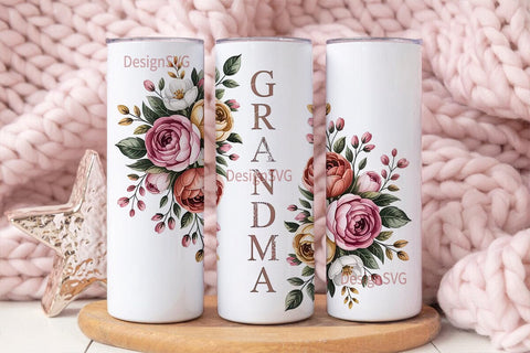 Grandma Floral 20oz Tumbler Wrap Sublimation DesignSVG 