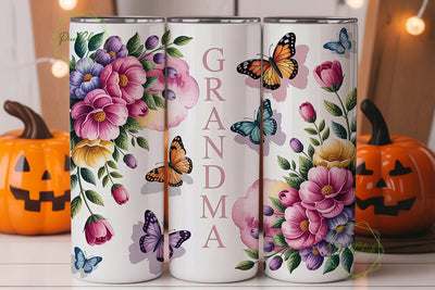 Grandma Floral Butterfly 20oz Tumbler Sublimation PixelChick 
