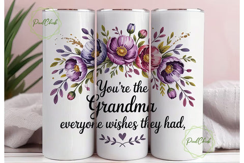 Grandma Floral Tumbler Wrap Sublimation PixelChick 