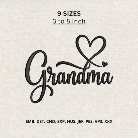 Grandma Heart Machine Embroidery Design – Grandma Love Script Embroidery File Embroidery/Applique DESIGNS PatternFeed8 