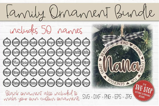 Grandma Ornament SVG Bundle | Family Name Laser Cut Files | 50 Name Christmas Ornament Bundle | Glowforge Cricut Ready SVG The SVG Stop 