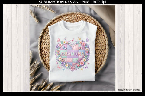 Grandma Patchwork Heart Png Sublimation Design, Grandma Gift, DIY Card Design, Digital Download Sublimation Keepsake Treasures Designs LLC. 