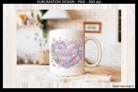 Grandma Patchwork Heart Png Sublimation Design, Grandma Gift, DIY Card Design, Digital Download Sublimation Keepsake Treasures Designs LLC. 