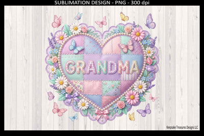 Grandma Patchwork Heart Png Sublimation Design, Grandma Gift, DIY Card Design, Digital Download Sublimation Keepsake Treasures Designs LLC. 