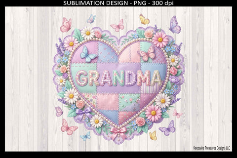 Grandma Patchwork Heart Png Sublimation Design, Grandma Gift, DIY Card Design, Digital Download Sublimation Keepsake Treasures Designs LLC. 