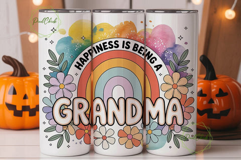 Grandma Rainbow Floral 20oz Tumbler Wrap Sublimation PixelChick 