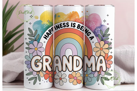 Grandma Rainbow Floral 20oz Tumbler Wrap Sublimation PixelChick 