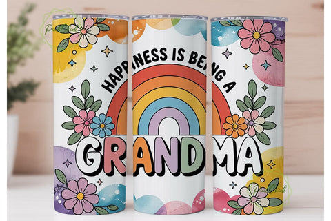 Grandma Rainbow Floral 20oz Tumbler Wrap Sublimation PixelChick 