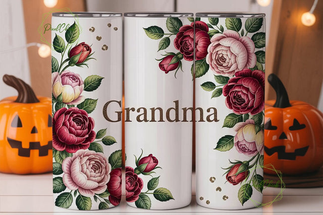 Grandma Rose Floral 20oz Tumbler Wrap Sublimation PixelChick 