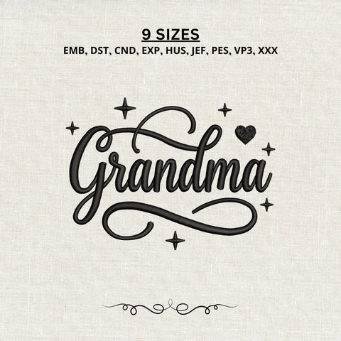 Grandma Script Embroidery Design – Grandma Heart Machine Embroidery File Embroidery/Applique DESIGNS PatternFeed8 