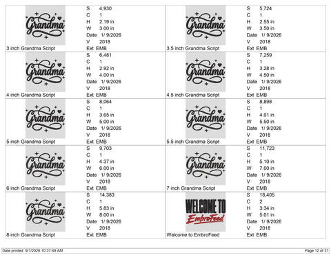 Grandma Script Embroidery Design – Grandma Heart Machine Embroidery File Embroidery/Applique DESIGNS PatternFeed8 
