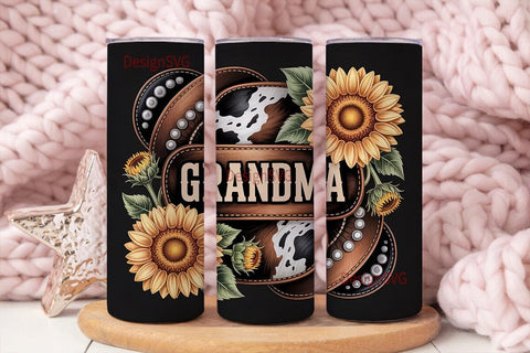 Grandma Sunflower Cowhide 20oz Tumbler Sublimation DesignSVG 