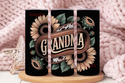 Grandma Sunflower Cowhide 20oz Tumbler Sublimation DesignSVG 