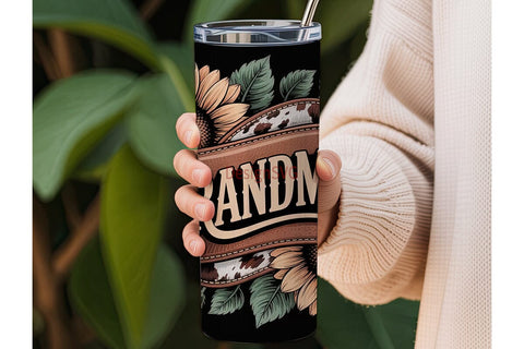 Grandma Sunflower Cowhide 20oz Tumbler Sublimation DesignSVG 