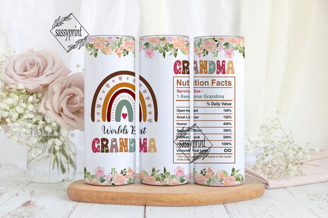Grandma Tumbler 20oz Nana Cup Grandma Nutrition Facts Stainless Steel Insulated Tumblers Sublimation sassyprint 
