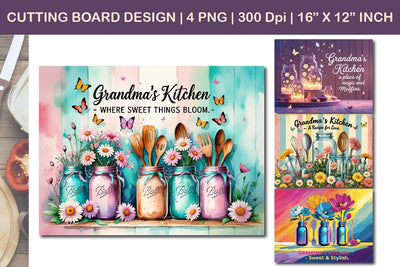 Grandma’s kitchen cutting board, Mason jar floral design Sublimation Paper Switch 