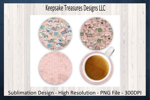 Grandmas Pink Vintage Coaster Template, Vintage Kitchen, Sublimation PNG, Digital Download, PNG Printable Sublimation Keepsake Treasures Designs LLC. 