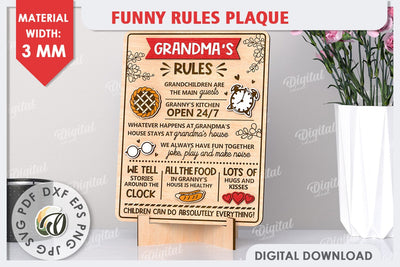 Grandma's Rules SVG. Funny Rules Plaque LaserCut. Rules Sign SVG Evgenyia Guschina 