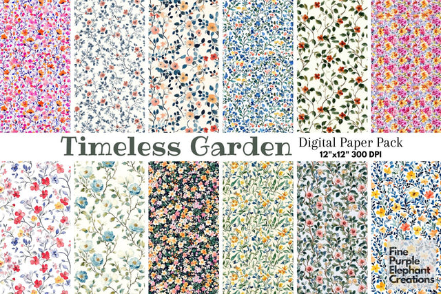 Grandmillennial Tiny Flower Digital Paper | Vintage Dainty Pastel Digital Pattern Fine Purple Elephant Creations 