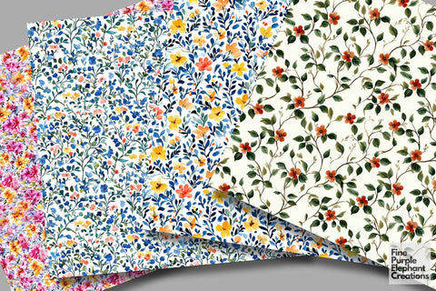 Grandmillennial Tiny Flower Digital Paper | Vintage Dainty Pastel Digital Pattern Fine Purple Elephant Creations 