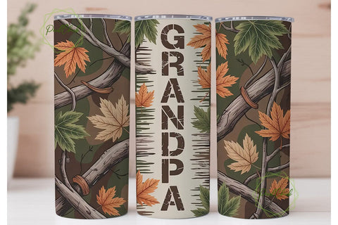 Grandpa Camouflage 20oz Tumbler Wrap Sublimation PixelChick 