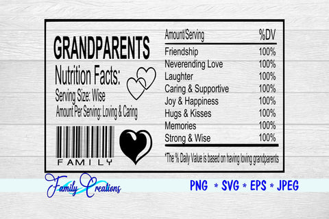 Grandparent's Day Nutrition Label SVG Family Creations 