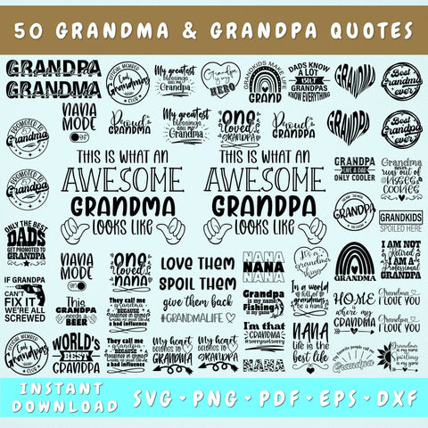 Grandparents SVG Bundle, 50 Designs, Grandpa and Grandma Quotes SVG, Grandma And Grandpa Sayings SVG Cut Files, Grandparents Life Designs SVG HappyDesignStudio 