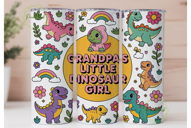 Grandpa's Little Dinosaur Girl Tumbler Sublimation PixelChick 