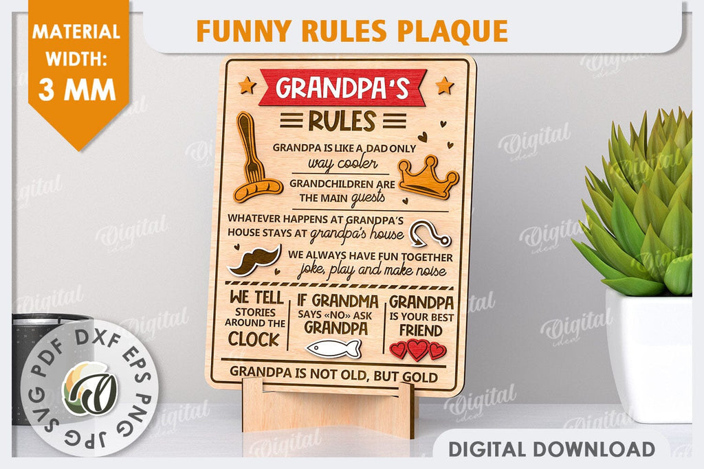 Grandpa's Rules SVG. Funny Rules Plaque LaserCut. Rules Sign - So Fontsy