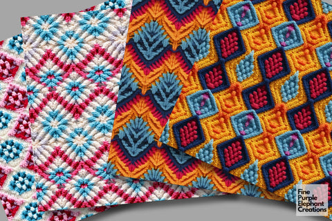Granny Square Knit Fabric Texture Sublimation Digital Pattern Fine Purple Elephant Creations 