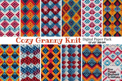 Granny Square Knit Fabric Texture Sublimation Digital Pattern Fine Purple Elephant Creations 