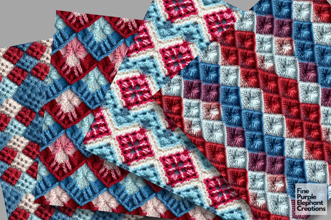 Granny Square Knit Fabric Texture Sublimation Digital Pattern Fine Purple Elephant Creations 